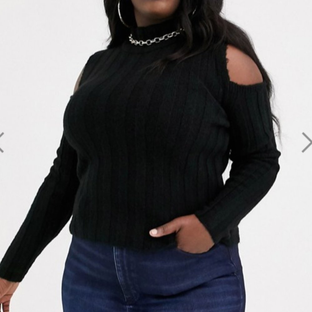 ASOS 24 black ribbed sweater cold shoulder detail